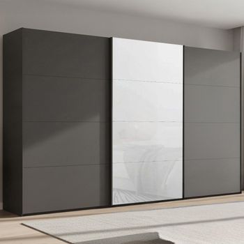 Beluga Extra Graphite and White Glass Front 406cm 3 Door Sliding Wardrobe