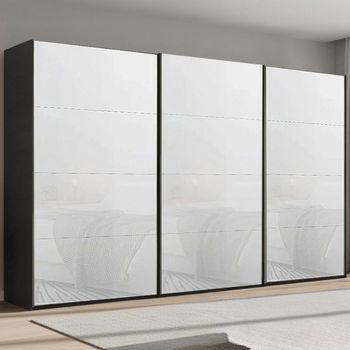 Beluga Extra Graphite and White Glass 406cm 3 Door Sliding Wardrobe
