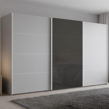 Beluga Extra Silk Grey and Basalt Glass Front 406cm 3 Door Sliding Wardrobe