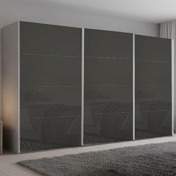 Beluga Extra Silk Grey and Basalt Glass 406cm 3 Door Sliding Wardrobe