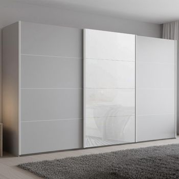 Beluga Extra Silk Grey and White Glass Front 406cm 3 Door Sliding Wardrobe