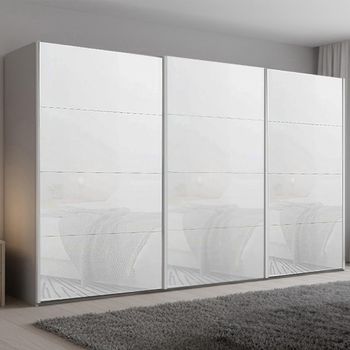 Beluga Extra Silk Grey and White Glass 406cm 3 Door Sliding Wardrobe