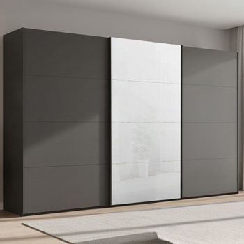 Beluga Extra White High Gloss and Graphite Front 406cm 3 Door Sliding Wardrobe