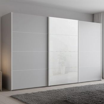 Beluga Extra White High Gloss and Silk Grey Front 406cm 3 Door Sliding Wardrobe