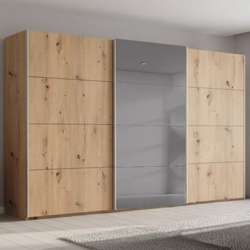 Beluga Extra Grey Mirror Artisan Oak 406cm 3 Door Sliding Wardrobe