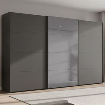 Beluga Extra Grey Mirror Graphite 406cm 3 Door Sliding Wardrobe