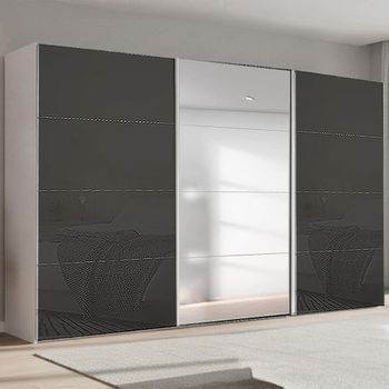 Beluga Extra Alpine White and Basalt Glass 406cm 3 Door Mirror Sliding Wardrobe