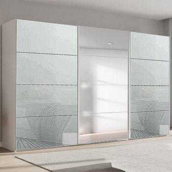 Beluga Extra Alpine White and Silk Grey Glass 406cm 3 Door Mirror Sliding Wardrobe