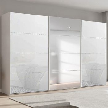 Beluga Extra Alpine White and White Glass 406cm 3 Door Mirror Sliding Wardrobe