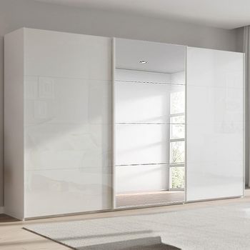 Beluga Extra Alpine White and White High Gloss 406cm 3 Door Mirror Sliding Wardrobe