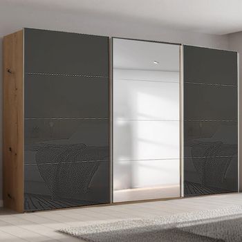 Beluga Extra Artisan Oak and Basalt Glass 406cm 3 Door Mirror Sliding Wardrobe