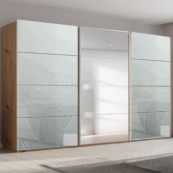 Beluga Extra Artisan Oak and Silk Grey Glass 406cm 3 Door Mirror Sliding Wardrobe