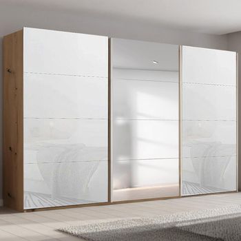 Beluga Extra Artisan Oak and White Glass 406cm 3 Door Mirror Sliding Wardrobe