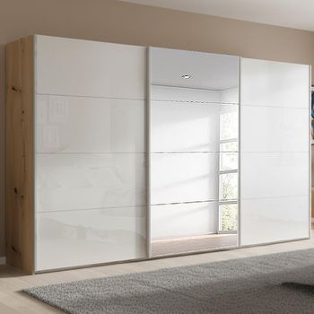 Beluga Extra Artisan Oak and White High Gloss 406cm 3 Door Mirror Sliding Wardrobe