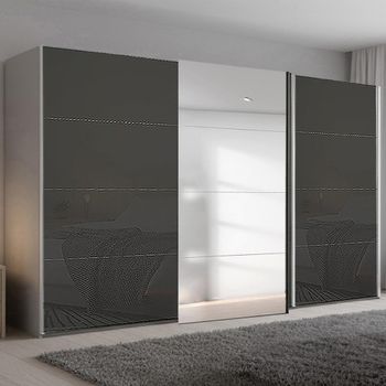 Beluga Extra Graphite and Basalt Glass 406cm 3 Door Mirror Sliding Wardrobe