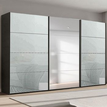 Beluga Extra Graphite and Silk Grey Glass 406cm 3 Door Mirror Sliding Wardrobe