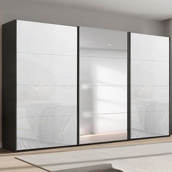 Beluga Extra Graphite and White Glass 406cm 3 Door Mirror Sliding Wardrobe