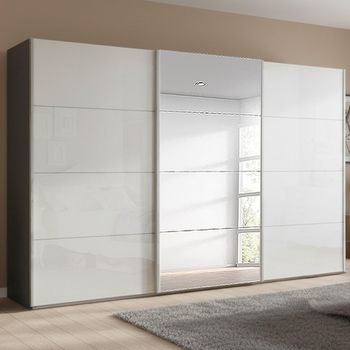 Beluga Extra Graphite and White High Gloss 406cm 3 Door Mirror Sliding Wardrobe
