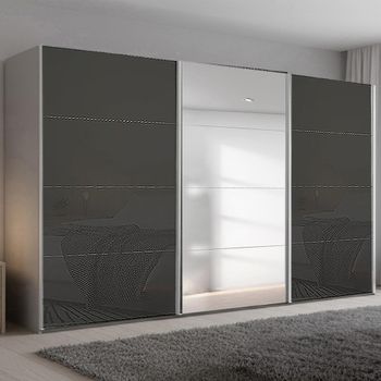 Beluga Extra Silk Grey and Basalt Glass 406cm 3 Door Mirror Sliding Wardrobe