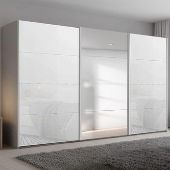 Beluga Extra Silk Grey and White Glass 406cm 3 Door Mirror Sliding Wardrobe