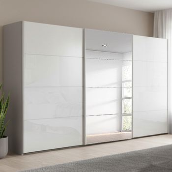 Beluga Extra Silk Grey and White High Gloss 406cm 3 Door Mirror Sliding Wardrobe