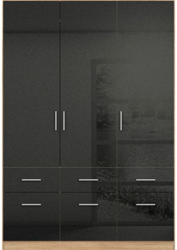 Celle Black and Oak 136cm 3 Door 6 Drawer Wardrobe