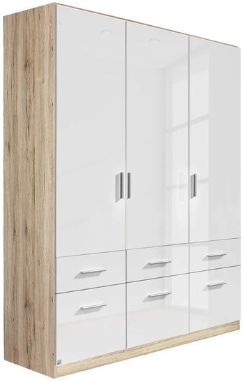Celle Sonoma Oak and White Gloss 3 Door with Drawers 136cm Wardrobe