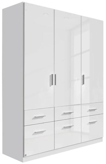 Celle White Gloss 3 Door with Drawers 136cm Wardrobe