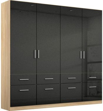 Celle Black and Oak 181cm 4 Door 8 Drawer Wardrobe