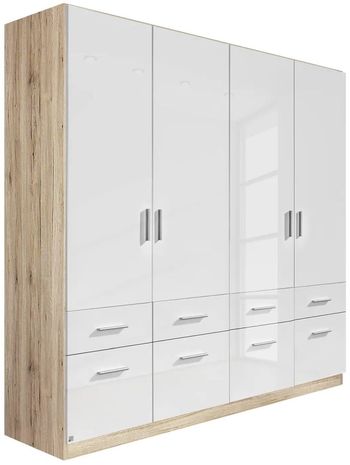 Celle Sonoma Oak and White Gloss 4 Door with Drawers 181cm Wardrobe