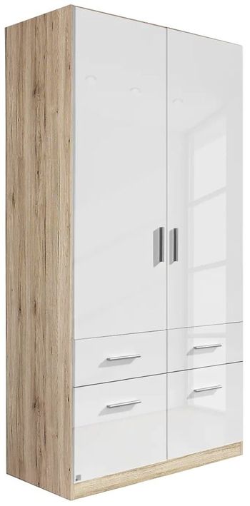 Celle Sonoma Oak and White Gloss 2 Door with Drawers 91cm Wardrobe