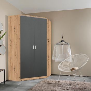 Celle Artisan Oak and Metallic Dark Grey 117cm 2 Door Corner Wardrobe