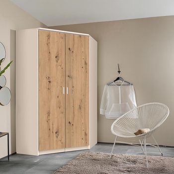 Celle Champagne and Artisan Oak 117cm 2 Door Corner Wardrobe