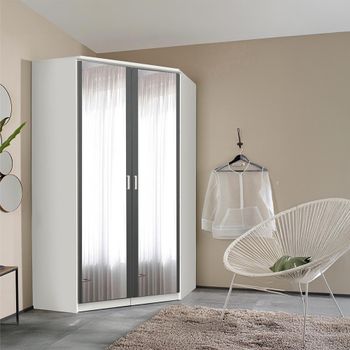 Celle Alpine White and Metallic Dark Grey 117cm 2 Door Corner Mirror Wardrobe