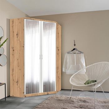 Celle Artisan Oak and Alpine White 117cm 2 Door Corner Mirror Wardrobe