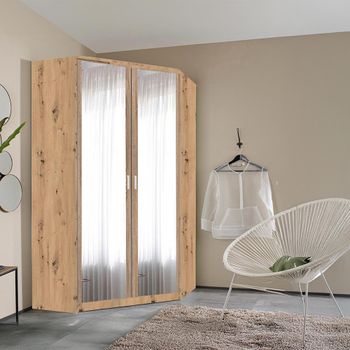 Celle Artisan Oak and Sonoma Oak 117cm 2 Door Corner Mirror Wardrobe