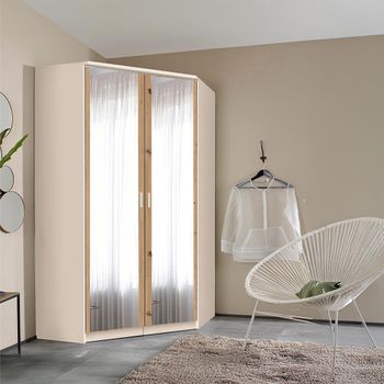 Celle Champagne and Artisan Oak 117cm 2 Door Corner Mirror Wardrobe