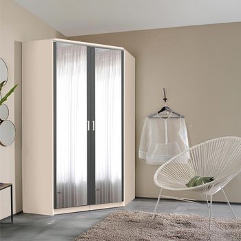 Celle Champagne and Metallic Dark Grey 117cm 2 Door Corner Mirror Wardrobe