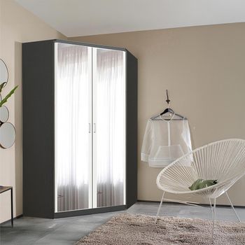 Celle Metallic Dark Grey and Alpine White 117cm 2 Door Corner Mirror Wardrobe