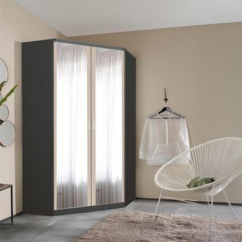 Celle Metallic Dark Grey and Champagne 117cm 2 Door Corner Mirror Wardrobe