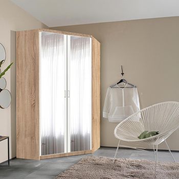 Celle Sonoma Oak and Alpine White 117cm 2 Door Corner Mirror Wardrobe