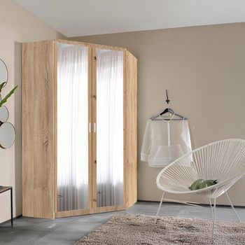 Celle Sonoma Oak and Artisan Oak 117cm 2 Door Corner Mirror Wardrobe