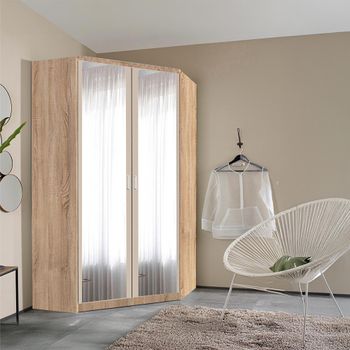 Celle Sonoma Oak and Champagne 117cm 2 Door Corner Mirror Wardrobe