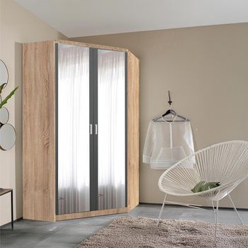 Celle Sonoma Oak and Metallic Dark Grey 117cm 2 Door Corner Mirror Wardrobe