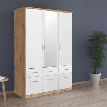 Celle Artisan Oak and Alpine White 136cm 3 Door Combi Wardrobe