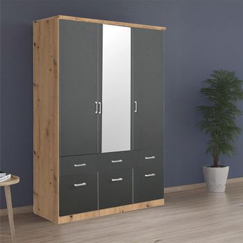Celle Artisan Oak and Metallic Dark Grey 136cm 3 Door Combi Wardrobe