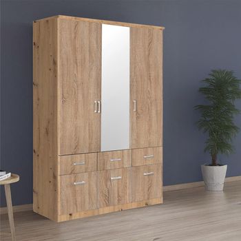 Celle Artisan Oak and Sonoma Oak 136cm 3 Door Combi Wardrobe