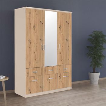 Celle Champagne and Artisan Oak 136cm 3 Door Combi Wardrobe