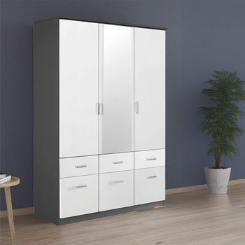 Celle Metallic Dark Grey and Alpine White 136cm 3 Door Combi Wardrobe