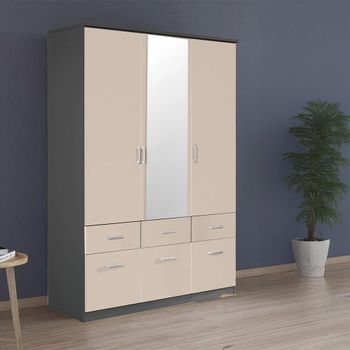 Celle Metallic Dark Grey and Champagne 136cm 3 Door Combi Wardrobe